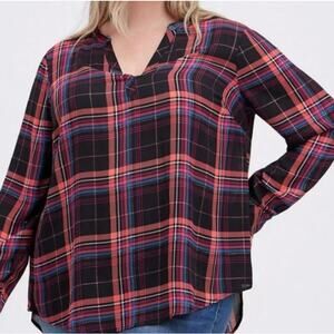 Torrid Top Pink Plaid Size 5x Lightweight Plus Size Fall Tunic Oversized Flowy